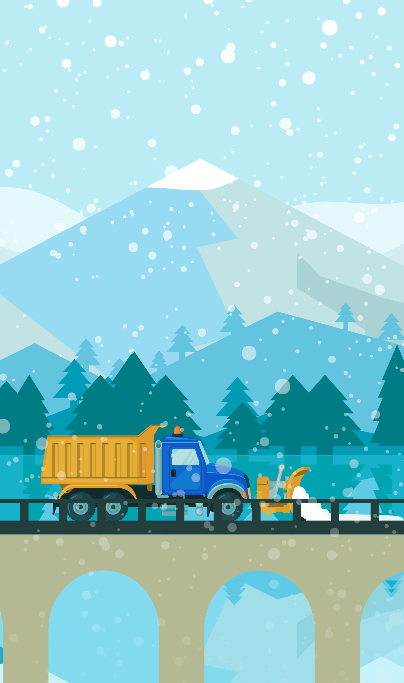 A graphic of a bridge being snowplowed in the winter.