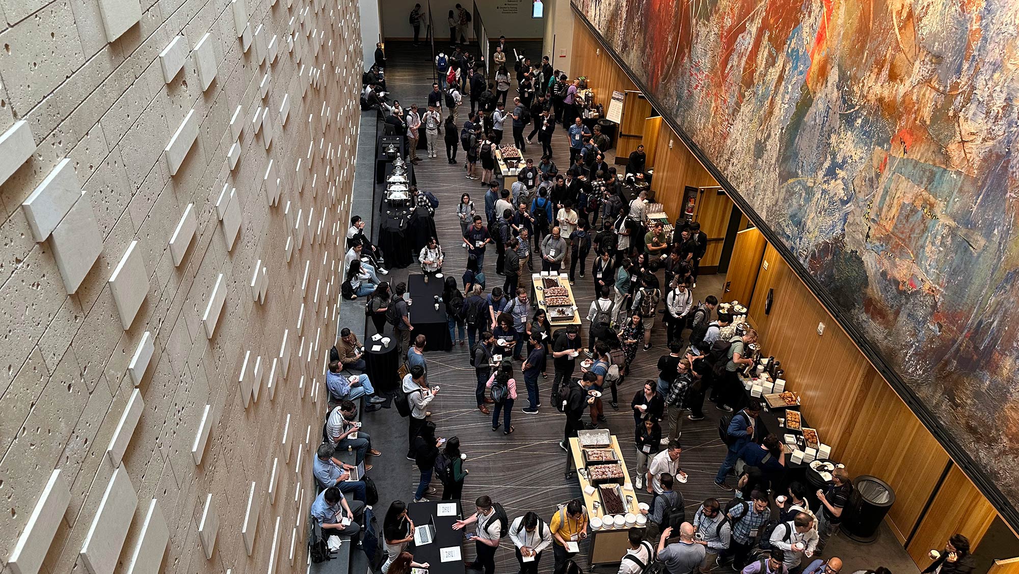 People gathered in a hall.