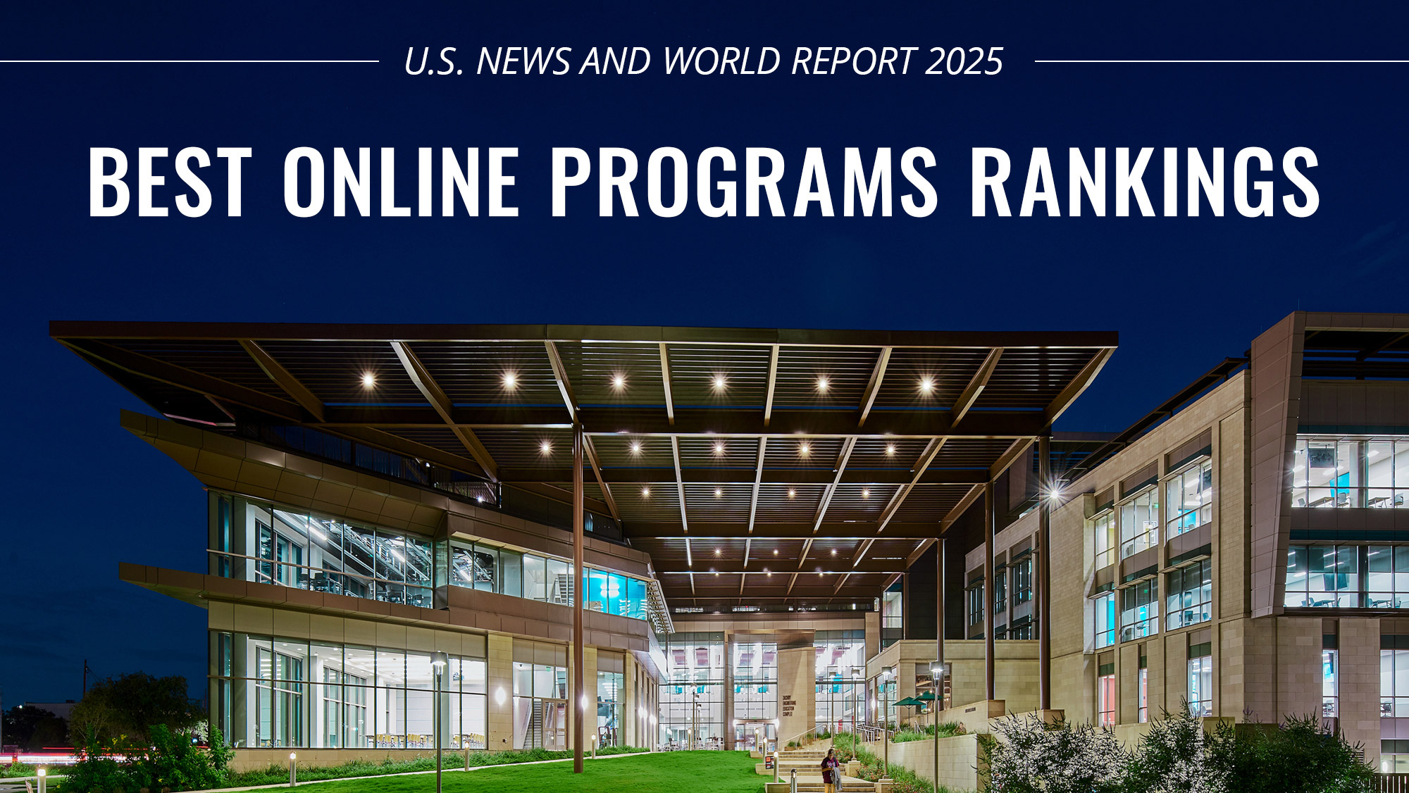 A graphic of a building that reads U.S. News and World Report Best Online Programs Rankings.