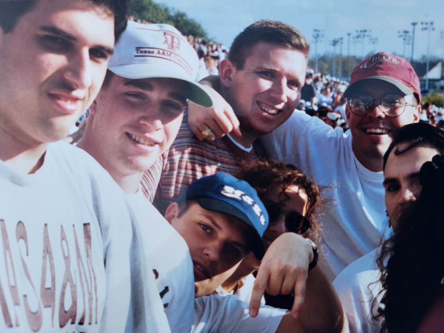 A group of people at a football game.