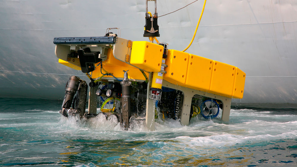 An underwater robot being submerged