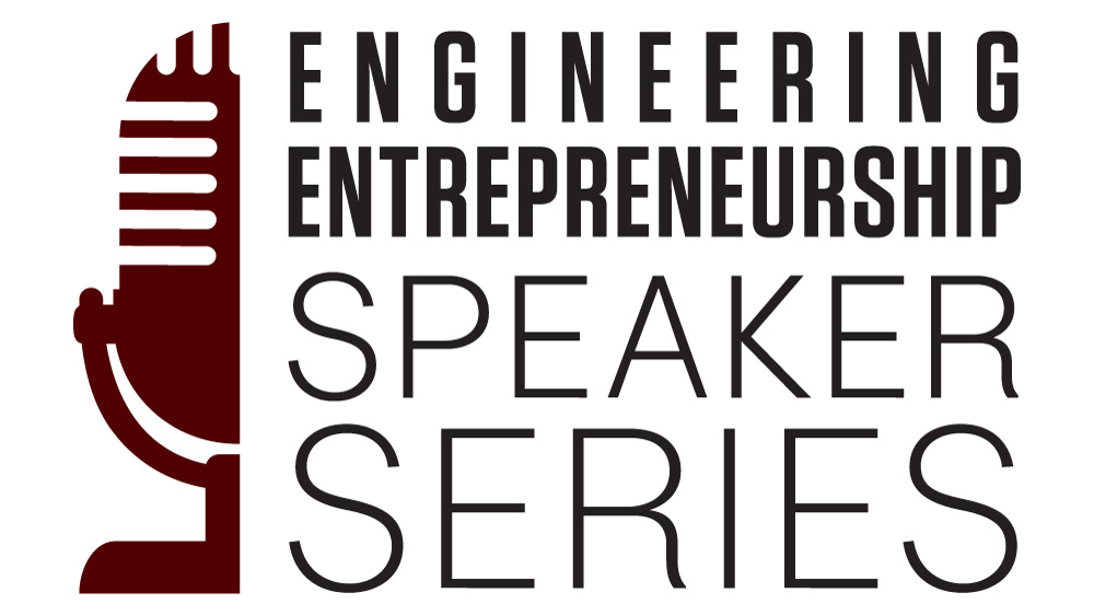 Micro-brand logo: Maroon mic with text: Engineering Entrepreneurship Speaker Series